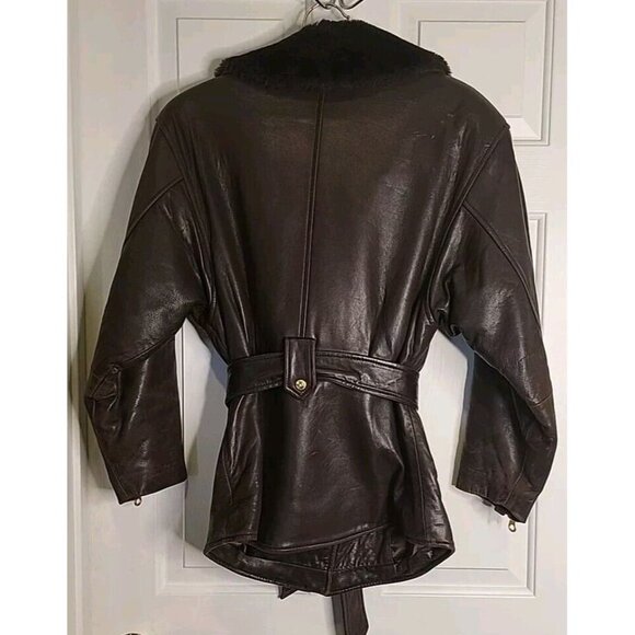 Andrew Marc Addition Women Brown Bomber Leather Jacket Faux Fur Collar Small VTG - Picture 9 of 16